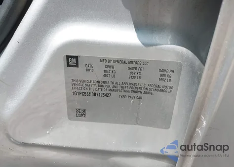 2011 Chevrolet Cruze Ls z USA, uszkodzony, nr VIN 1G1PC5SH0B7125427